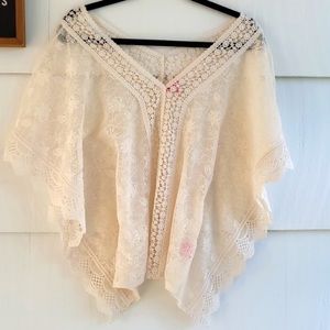 Vintage Boho Lace Embroidered Poncho Shawl